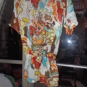 Women's Blouse Multi-Color with Sequins Medium